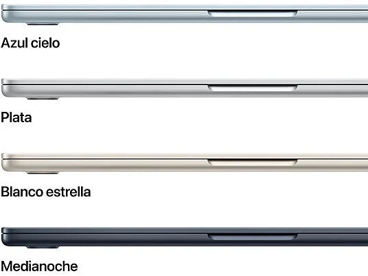 Apple Macbook Air (2025) 13.6" Retina, Chip M4 Apple, CPU de 10 núcleos, GPU de 8 núcleos, 16 GB RAM, 256GB de SSD, Medianoche