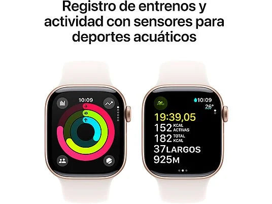 Apple Watch Series 10 (2024), GPS, 42 mm, Gesto de doble toque, Caja de aluminio plata, Correa deportiva Azul denim, Talla M/L