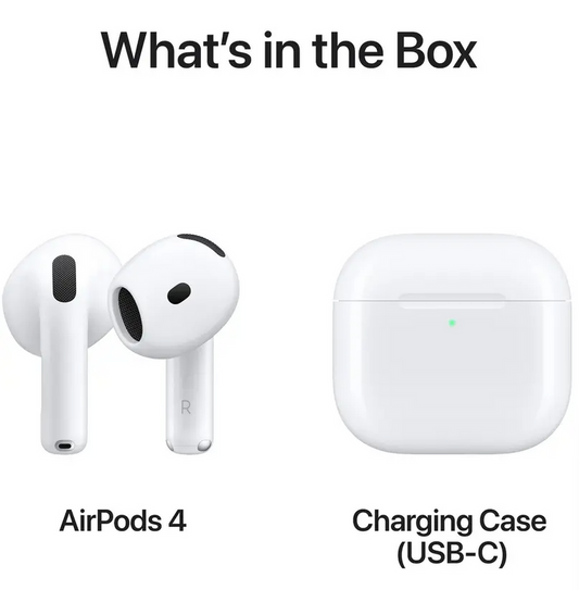 Apple AirPods 4 (2024 4ª gen), Inalámbricos, Bluetooth®, Estuche de carga USB-C, Chip H2, Siri, USB-C, Blanco