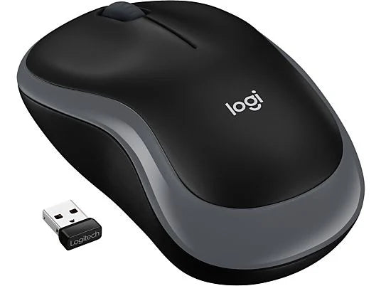 Ratón inalámbrico - Logitech M185, Nano receptor, 1000 ppp, Ambidiestro, 2.4GHz, 12 meses de pila, Windows-Mac, Negro y Gris